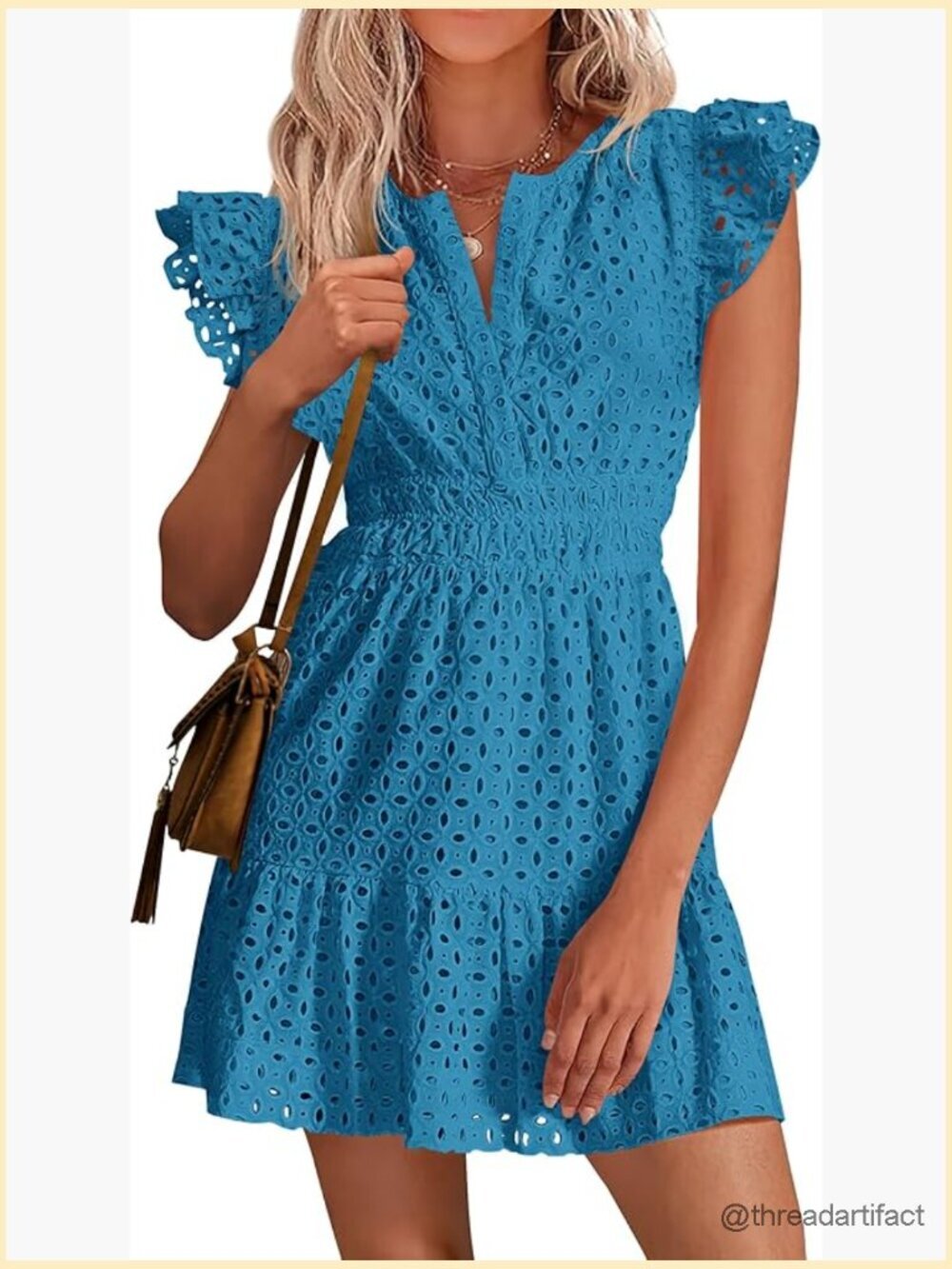 Eyelet V-Neck Cap Sleeve Boho Mini Sundress Wedding Guest